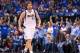 May 2, 2014; Dallas, TX, USA; Dallas Mavericks forward Dirk Nowitzki (41) celebrates during the first half against the San Antonio Spurs in game six of the first round of the 2014 NBA Playoffs at American Airlines Center. Mandatory Credit: Jerome Miron-USA TODAY Sports