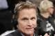 TNT commentator and former Chicago Bulls and San Antonio Spurs guard Steve Kerr broadcasts courtside for Game 4 of an NBA basketball first-round playoff series between the Toronto Raptors and the Brooklyn Nets, Sunday, April 27, 2014, in New York. Kerr said Sunday he spoke with New York Knicks President Phil Jackson twice over the weekend and that they will continue discussing his potential of becoming coach of the team. (AP Photo/Kathy Willens)
