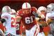 LINCOLN, NE - OCTOBER 8: Offensive tackle Spencer Long of the Nebraska Cornhuskers blocks against the Ohio State Buckeyes during their game at Memorial Stadium October 8, 2011 in Lincoln, Nebraska. Nebraska Defeated Ohio State 34-27. (Photo by Eric Francis/Getty Images)