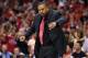 LOS ANGELES, CA - MAY 03: Head coach Mark Jackson of the Golden State Warriors gestures as he complains to a referee in the game with the Los Angeles Clippers in Game Seven of the Western Conference Quarterfinals during the 2014 NBA Playoffs at Staples Center on May 3, 2014 in Los Angeles, California. The Clippers won 126-121 to win the series four games to three. NOTE TO USER: User expressly acknowledges and agrees that, by downloading and or using this photograph, User is consenting to the terms and conditions of the Getty Images License Agreement. (Photo by Stephen Dunn/Getty Images)