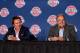 AUBURN HILLS, MI - MAY 15: Detroit Pistons owner Tom Gores (L) talks with new head coach and President of Basketball Operations Stan Van Gundy during a press conference to introduce Van Gundy at the Palace of Auburn Hills on May 15, 2014 in Auburn Hills, Michigan. NOTE TO USER: User expressly acknowledges and agrees that, by downloading and or using this photograph, User is consenting to the terms and conditions of the Getty Images License Agreement. (Photo by Gregory Shamus/Getty Images)