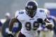 FILE - In this Nov. 9, 2013, file photo, Bloomsburg defensive end Larry Webster chases the action during an NCAA Division II college football game against West Chester in West Chester, Pa. Webster, whose father played in the NFL, started his college career as a basketball player before emerging as a pass-rushing force at Bloomsburg. Webster never got the chance to become a household name in college. NFL scouts found him anyway, playing Division II football. (AP Photo/Matt Slocum, File)