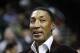Former NBA player Scottie Pippen looks on during an NBA basketball game with the Miami Heat and the Portland Trail Blazers Thursday, March 1, 2012, in Portland, Ore. (AP Photo/Rick Bowmer)