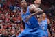 LOS ANGELES, CA - MAY 15: Serge Ibaka #9 of the Oklahoma City Thunder battles for position against the Los Angeles Clippers in Game Six of the Western Conference Semifinals during the 2014 NBA Playoffs at Staples Center on May 15, 2014 in Los Angeles, California. NOTE TO USER: User expressly acknowledges and agrees that, by downloading and/or using this Photograph, user is consenting to the terms and conditions of the Getty Images License Agreement. Mandatory Copyright Notice: Copyright 2014 NBAE (Photo by Andrew D. Bernstein/NBAE via Getty Images)