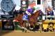 BALTIMORE, MD - MAY 17: California Chrome #3, ridden by Victor Espinoza, races past the finishline to win during the 139th running of the Preakness Stakes at Pimlico Race Course on May 17, 2014 in Baltimore, Maryland. (Photo by Jim Dietz/Getty Images)