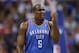 Oklahoma City Thunder center Kendrick Perkins shoes his thumb against the Los Angeles Clippers during the first half of an NBA basketball game in Los Angeles, Wednesday, April 9, 2014. (AP Photo/Danny Moloshok)