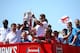 LONDON, ENGLAND - MAY 18: Wojciech Szczesny and Aaron Ramsey of Arsenal lift the FA cup during the Arsenal FA Cup Victory Parade on May 18, 2014 in London, England, (Photo by Charlie Crowhurst/Getty Images)