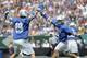 Duke's Josh Dionne (8) celebrates his goal with Christian Walsh (19) during the second half of an NCAA college Division I championship final lacrosse game against Syracuse on Monday, May 27, 2013, in Philadelphia. Duke won 16-10. (AP Photo/Michael Perez)