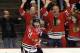 Chicago Blackhawks' Duncan Keith (2) celebrates after scoring his goal against the Los Angeles Kings during the second period in Game 1 of the Western Conference finals in the NHL hockey Stanley Cup playoffs in Chicago on Sunday, May 18, 2014. (AP Photo/Nam Y. Huh)