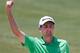 IRVING, TX - MAY 18: Brendon Todd celebrates after chipping in for a birdie from the bunker on the second hole during the Final Round of the HP Byron Nelson Championship at the TPC Four Seasons Resort on May 18, 2014 in Irving, Texas. (Photo by Tom Pennington/Getty Images)