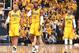 INDIANAPOLIS - MAY 18: David West #21, Roy hibbert #55 and Paul George #24 of the Indiana Pacers look on against the Miami Heat in game one of the East Conference Finals at Bankers Life Fieldhouse on May 18, 2014 in Indianapolis, Indiana. NOTE TO USER: User expressly acknowledges and agrees that, by downloading and or using this Photograph, user is consenting to the terms and condition of the Getty Images License Agreement. Mandatory Copyright Notice: 2014 NBAE (Photo by Nathaniel S. Butler/NBAE via Getty Images)
