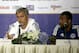 Chelsea's manager Jose Mourinho, left, speaks to the media as player Ashley Cole listens during a press conference in Jakarta, Indonesia, Tuesday, July 23, 2013. Chelsea is scheduled to play against Indonesia on Thursday in a friendly match as part of their Asia Tour 2013. (AP Photo/Dita Alangkara)