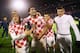 ZAGREB, CROATIA - NOVEMBER 19: Luka Modric, Vedran Corluka, Mateo Kovacic and Ante Rebic (L-R) of Croatia celebrate after the FIFA 2014 World Cup Qualifier play-off second leg match between Croatia and Iceland at Maksimir Stadium on November 19, 2013 in Zagreb, Croatia. (Photo by Alex Grimm/Getty Images)