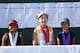 BEAUMONT, CA - AUGUST 17: (L-R) Girls 10-11 age group top three overall finshers Amari Avery, third place, Lucy Li, first place, and Michelle Chang, second place, pose for a photograph during the regional finals of the Drive, Chip and Putt Championship at Morongo Golf Club at Tukwet on August 17, 2013 in Beaumont, California. (Photo by Victor Decolongon/Getty Images for the DC&P Championship)