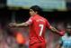 Liverpool's Luis Suarez during their English Premier League soccer match against Newcastle United at Anfield in Liverpool, England, Sunday May 11, 2014. (AP Photo/Clint Hughes)