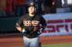 June 9, 2013; Corvallis, OR, USA; Oregon State Beavers player Dylan Davis (10) rounds the bases after hitting a home run against the Kansas State Wildcats in the first inning of the Corvallis Super Regional at Goss Stadium. Mandatory Credit: Jaime Valdez-USA TODAY Sports