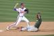 May 25, 2013; Durham, NC, USA; Clemson Tigers infielder Tyler Krieger (3) gets out Miami Hurricanes player Alexander Hernandez (7) at second base on a double play during the ACC baseball tournament at Durham Bulls Athletic Park. Miami won 7-0. Mandatory Credit: Liz Condo-USA TODAY Sports