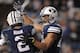 PROVO, UT - OCTOBER 12: Wide receiver Cody Hoffman #2 of the Brigham Young Cougars celebrates with teammate Algernon Brown #24, after Brown's touchdown against the Georgia Tech Yellow Jackets at LaVell Edwards Stadium October 12, 2013 in Provo, Utah. BYU beat Georgia Tech 38-20. (Photo by Gene Sweeney Jr/Getty Images)