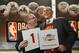 Cleveland Cavaliers general manager David Griffin, left, and minority owner Jeff Cohen celebrate after the Cavaliers won the top pick in the the NBA basketball draft lottery in New York, Tuesday, May 20, 2014. It's the third time in four years the Cavs will be atop the draft after moving up from the ninth spot. (AP Photo/Kathy Willens)