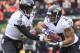 Baltimore Ravens quarterback Joe Flacco (5) hands off to running back Ray Rice (27) in the first half of an NFL football game against the Cincinnati Bengals, Sunday, Dec. 29, 2013, in Cincinnati. (AP Photo/Tom Uhlman)