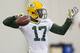 Green Bay Packers second round draft pick Davante Adams throws the ball during NFL football rookie camp Friday, May 16, 2014, in Green Bay, Wis. (AP Photo/Mike Roemer)