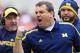 FILE - In this Nov. 24, 2012 file photo, Michigan head coach Brady Hoke yells at his team in an NCAA college football game against Ohio State in Columbus, Ohio. It has already been a successful season for No. 3 Ohio State, but as the Buckeyes know, no season is a success if they lose to their chief rivals, the Michigan Wolverines. (AP Photo/Jay LaPrete, File)