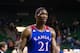 Feb 4, 2014; Waco, TX, USA; Kansas Jayhawks center Joel Embiid (21) drives to the basket at the Ferrell Center. The Jayhawks defeated the Bears 69-52. Mandatory Credit: Jerome Miron-USA TODAY Sports