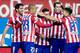 MADRID, SPAIN - FEBRUARY 02: Joao Miranda (2ndL) celebrates scoring their third goal with teammates Diego Ribas (R), Diego Godin (2ndR), Koke (3dR) and Raul Garcia (L) during the La Liga match between Club Atletico de Madrid and Real Sociedad de Futbol at Vicente Calderon Stadium on February 2, 2014 in Madrid, Spain. (Photo by Gonzalo Arroyo Moreno/Getty Images)