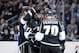 LOS ANGELES, CA - MAY 24: Jeff Carter #77 and Tyler Toffoli #73 of the Los Angeles Kings celebrate after Carter scores a second period goal against the Chicago Blackhawks in Game Three of the Western Conference Final during the 2014 Stanley Cup Playoffs at Staples Center on May 24, 2014 in Los Angeles, California. (Photo by Harry How/Getty Images)