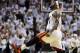Miami Heat forward LeBron James celebrates late in the second half of Game 3 in the NBA basketball Eastern Conference finals playoff series against the Indiana Pacers, Saturday, May 24, 2014, in Miami. The Heat defeated the Pacers 99-87. (AP Photo/Lynne Sladky)