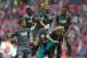 LONDON, ENGLAND - MAY 25: Rotherham goalkeeper Adam Collin is mobbed by team mates after the penalty shoot out during the Sky Bet League One Playoff Final between Leyton Orient and Rotherham United at Wembley Stadium on May 25, 2014 in London, England. (Photo by Mike Hewitt/Getty Images)