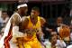 MIAMI, FL - MAY 24: Paul George #24 of the Indiana Pacers drives to the basket against LeBron James #6 of the Miami Heat during Game Three of the Eastern Conference Finals of the 2014 NBA Playoffs at American Airlines Arena on May 24, 2014 in Miami, Florida. (Photo by Mike Ehrmann/Getty Images)