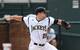 Georgia pitcher Dusty Isaacs (28) throws to a Illinois batter in the first inning of an NCAA regional college baseball tournament game on Friday, May 31, 2013, in Nashville, Tenn. (AP Photo/Mark Zaleski)