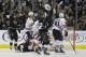 Los Angeles Kings defenseman Slava Voynov (26) celebrates his goal against the Chicago Blackhawks during the first period of Game 3 of the Western Conference finals of the NHL hockey Stanley Cup playoffs in Los Angeles, Saturday, May 24, 2014. (AP Photo/Chris Carlson)