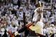 Miami Heat forward LeBron James celebrates late in the second half of Game 3 in the NBA basketball Eastern Conference finals playoff series against the Indiana Pacers, Saturday, May 24, 2014, in Miami. The Heat defeated the Pacers 99-87. (AP Photo/Lynne Sladky)