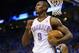 OKLAHOMA CITY, OK - MAY 25: Serge Ibaka #9 of the Oklahoma City Thunder reacts after a play in the third quarter against the San Antonio Spurs during Game Three of the Western Conference Finals of the 2014 NBA Playoffs at Chesapeake Energy Arena on May 25, 2014 in Oklahoma City, Oklahoma. (Photo by Ronald Martinez/Getty Images)