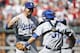 Los Angeles Dodgers starting pitcher Josh Beckett, left, celebrates with catcher Drew Butera after striking out Philadelphia Phillies' Chase Utley looking for a no-hitter baseball game, Sunday, May 25, 2014, in Philadelphia. Los Angeles won 6-0. (AP Photo/Matt Slocum)