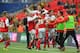 LONDON, ENGLAND - MAY 26: Antoni Sarcevic of Fleetwood celebrates with team mates after scoring direct from a free kick during the Sky Bet League Two Playoff Final between Burton Albion and Fleetwood Town at Wembley Stadium on May 26, 2014 in London, England. (Photo by Mike Hewitt/Getty Images)