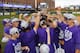 TCU celebrates after defeating Oklahoma State in the championship game of the Big 12 conference NCAA college baseball tournament in Oklahoma City, Sunday, May 25, 2014. TCU won 7-1. (AP Photo/Alonzo Adams)