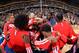 INDIANAPOLIS, IN- APRIL 22: The Atlanta Hawks huddle up on the court before Game Two of the Eastern Conference Quarterfinals against the Indiana Pacers during the 2014 NBA Playoffs at the Bankers Life Fieldhouse on April 22, 2014 in Oklahoma City, Oklahoma. NOTE TO USER: User expressly acknowledges and agrees that, by downloading and/or using this photograph, user is consenting to the terms and conditions of the Getty Images License Agreement. Mandatory Copyright Notice: Copyright 2014 NBAE (Photo by Jesse D. Garrabrant/NBAE via Getty Images)
