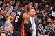 OAKLAND, CA - JANUARY 16: LeBron James #6 of the Miami Heat greets Head Coach Mark Jackson of the Golden State Warriors during their game on January 16, 2013 at Oracle Arena in Oakland, California. NOTE TO USER: User expressly acknowledges and agrees that, by downloading and or using this photograph, user is consenting to the terms and conditions of Getty Images License Agreement. Mandatory Copyright Notice: Copyright 2013 NBAE (Photo by Andrew D. Bernstein/NBAE via Getty Images)