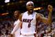 MIAMI, FL - MAY 26: LeBron James #6 of the Miami Heat reacts after a basket against the Indiana Pacers during Game Four of the Eastern Conference Finals of the 2014 NBA Playoffs at American Airlines Arena on May 26, 2014 in Miami, Florida. NOTE TO USER: User expressly acknowledges and agrees that, by downloading and or using this photograph, User is consenting to the terms and conditions of the Getty Images License Agreement. (Photo by Mike Ehrmann/Getty Images)