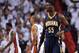 May 26, 2014; Miami, FL, USA; Indiana Pacers center Roy Hibbert (55) reacts during a timeout against the Miami Heat in game four of the Eastern Conference Finals of the 2014 NBA Playoffs at American Airlines Arena. Mandatory Credit: Steve Mitchell-USA TODAY Sports