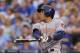 Houston Astros' George Springer hits a two-run double off Kansas City Royals starting pitcher Yordano Ventura during the second inning of a baseball game at Kauffman Stadium in Kansas City, Mo., Monday, May 26, 2014. (AP Photo/Orlin Wagner)