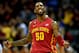 KANSAS CITY, MO - MARCH 14: DeAndre Kane #50 of the Iowa State Cyclones celebrates as Iowa State Cyclones defeats Kansas Jayhawks 94-83 to win the Big 12 Basketball Tournament semifinal game at Sprint Center on March 14, 2014 in Kansas City, Missouri. (Photo by Jamie Squire/Getty Images)