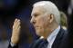San Antonio Spurs head coach Gregg Popovich signals a play to his team in the second half of Game 6 of an NBA basketball first-round playoff series against the Dallas Mavericks, Friday, May 2, 2014, in Dallas. The Mavericks won 113-111. (AP Photo/Tony Gutierrez)