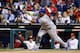 Toronto Blue Jays' Juan Francisco follows through after hitting the go-ahead sacrifice fly off Philadelphia Phillies relief pitcher Antonio Bastardo during the 10th inning of an interleague baseball game, Tuesday, May 6, 2014, in Philadelphia. Toronto won 6-5 in 10 innings. (AP Photo/Matt Slocum)