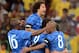 JOHANNESBURG, SOUTH AFRICA - MARCH 05: Brazilians players celebrates Neymar's goal during the International Friendly match between South Africa and Brazil at FNB Stadium on March 05, 2014 in Johannesburg, South Africa. (Photo by Lefty Shivambu/Gallo Images/Getty Images)
