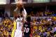 INDIANAPOLIS, IN - MAY 28: Paul George #24 of the Indiana Pacers takes a shot over Norris Cole #30 of the Miami Heat during Game Five of the Eastern Conference Finals of the 2014 NBA Playoffs at Bankers Life Fieldhouse on May 28, 2014 in Indianapolis, Indiana. NOTE TO USER: User expressly acknowledges and agrees that, by downloading and or using this photograph, User is consenting to the terms and conditions of the Getty Images License Agreement. (Photo by Andy Lyons/Getty Images)