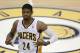Indiana Pacers' Paul George gestures after hitting a 3-point shot during the second half of Game 5 of the Eastern Conference finals NBA basketball playoff series against the Miami Heat on Wednesday, May 28, 2014, in Indianapolis. (AP Photo/Darron Cummings)
